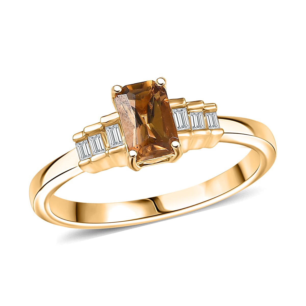 shop lc Golden Turkizite and G-H SI Luxuriant Lab Grown Diamond 0.70 ctw Ring in 18K Vermeil Yellow Gold Over Sterling Silver