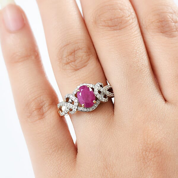 Shop Lc GP 10K Yellow Gold Premium Royal Ruby Diamond (G-H I2) Ring 2.20 Ctw