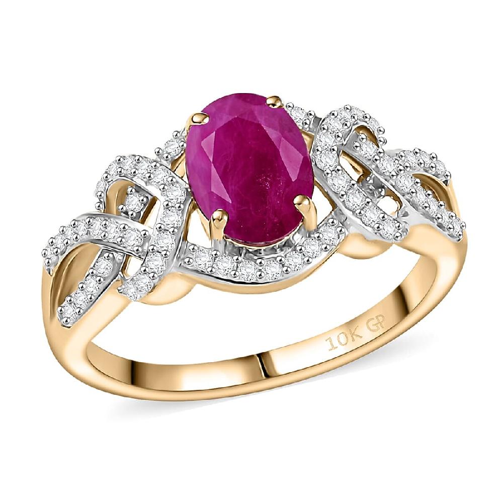 shop lc GP 10K Yellow Gold Premium Royal Ruby Diamond (G-H I2) Ring 2.20 ctw
