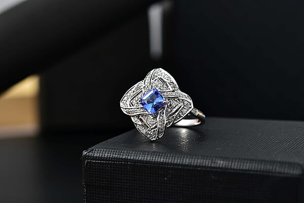 Shop Lc GP Amore Collection AAA Tanzanite And I3 White Diamond 1.25 Ctw Knot Ring In 10K White Gold 4.50 Grams