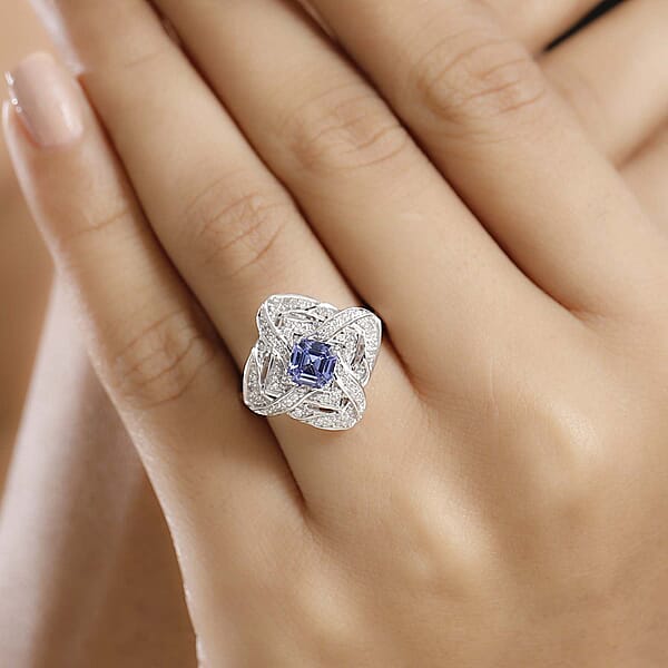 Shop Lc GP Amore Collection AAA Tanzanite And I3 White Diamond 1.25 Ctw Knot Ring In 10K White Gold 4.50 Grams