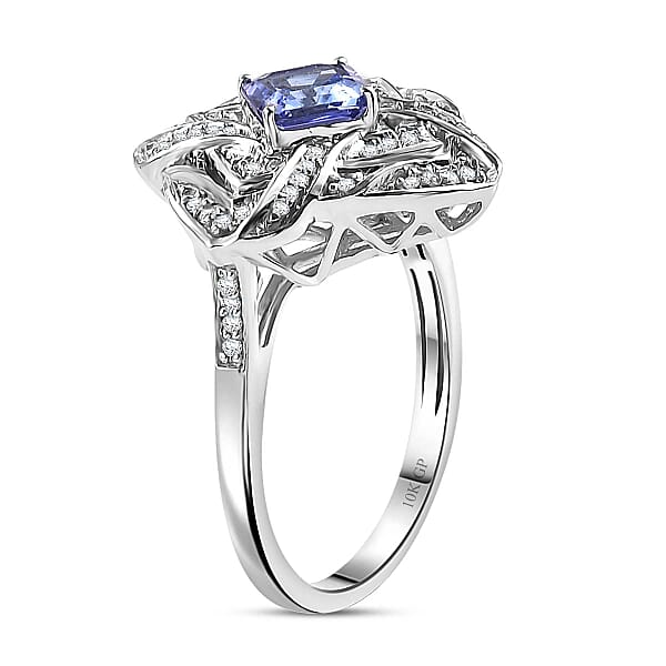 Shop Lc GP Amore Collection AAA Tanzanite And I3 White Diamond 1.25 Ctw Knot Ring In 10K White Gold 4.50 Grams
