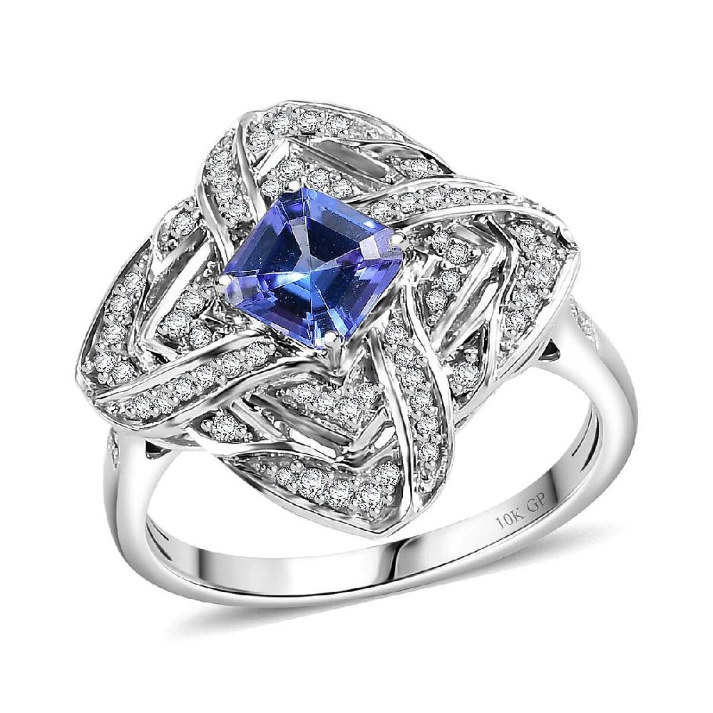 shop lc GP Amore Collection AAA Tanzanite and I3 White Diamond 1.25 ctw Knot Ring in 10K White Gold 4.50 Grams