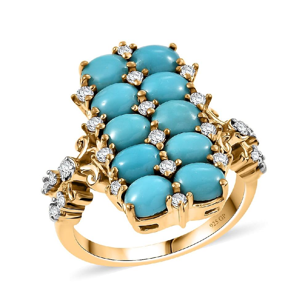 shop lc GP Capri Collection Sleeping Beauty Turquoise White Zircon Ring in 18K Vermeil YG Over Sterling Silver 4.00 ctw