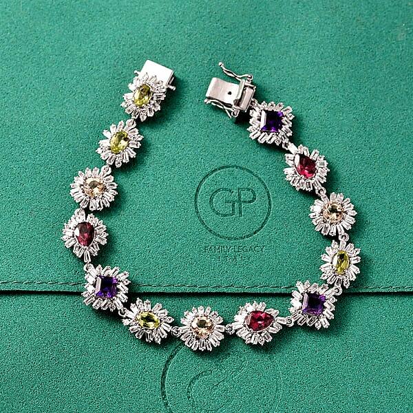 Shop Lc GP Italian Garden Collection Multi Gemstone 14.10 Ctw Bracelet In Rhodium Over Sterling Silver (7.25 In)