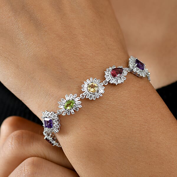 Shop Lc GP Italian Garden Collection Multi Gemstone 14.10 Ctw Bracelet In Rhodium Over Sterling Silver (7.25 In)