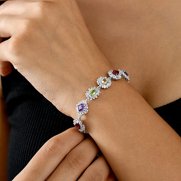 Shop Lc GP Italian Garden Collection Multi Gemstone 14.10 Ctw Bracelet In Rhodium Over Sterling Silver (7.25 In)