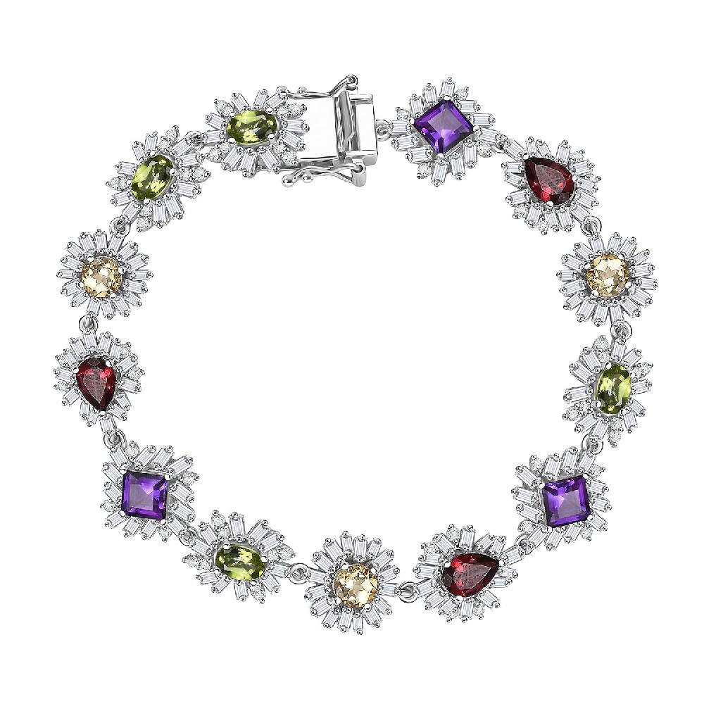 shop lc GP Italian Garden Collection Multi Gemstone 14.10 ctw Bracelet in Rhodium Over Sterling Silver (7.25 In)