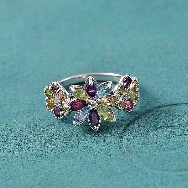 Shop Lc GP Italian Garden Collection Multi Gemstone 2.90 Ctw Ring In Rhodium Over Sterling Silver