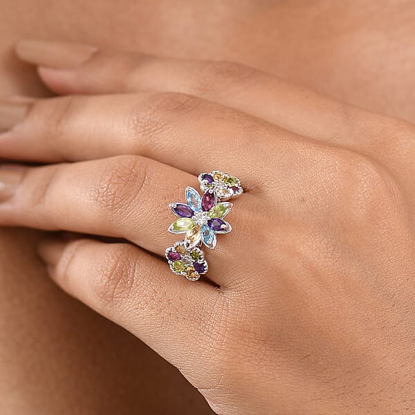 Shop Lc GP Italian Garden Collection Multi Gemstone 2.90 Ctw Ring In Rhodium Over Sterling Silver