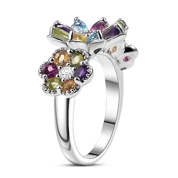 Shop Lc GP Italian Garden Collection Multi Gemstone 2.90 Ctw Ring In Rhodium Over Sterling Silver