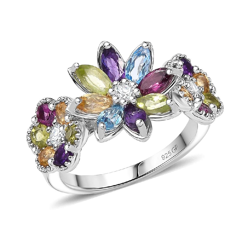 shop lc GP Italian Garden Collection Multi Gemstone 2.90 ctw Ring in Rhodium Over Sterling Silver