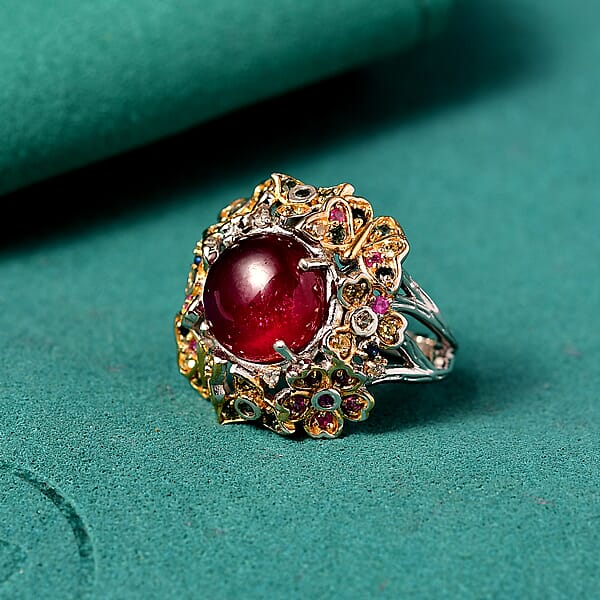 Shop Lc GP Italian Garden Collection Premium African Ruby And Multi Gemstone 10.10 Ctw Ring In 18K Vermeil YG And Rhodium Over Sterling Silver