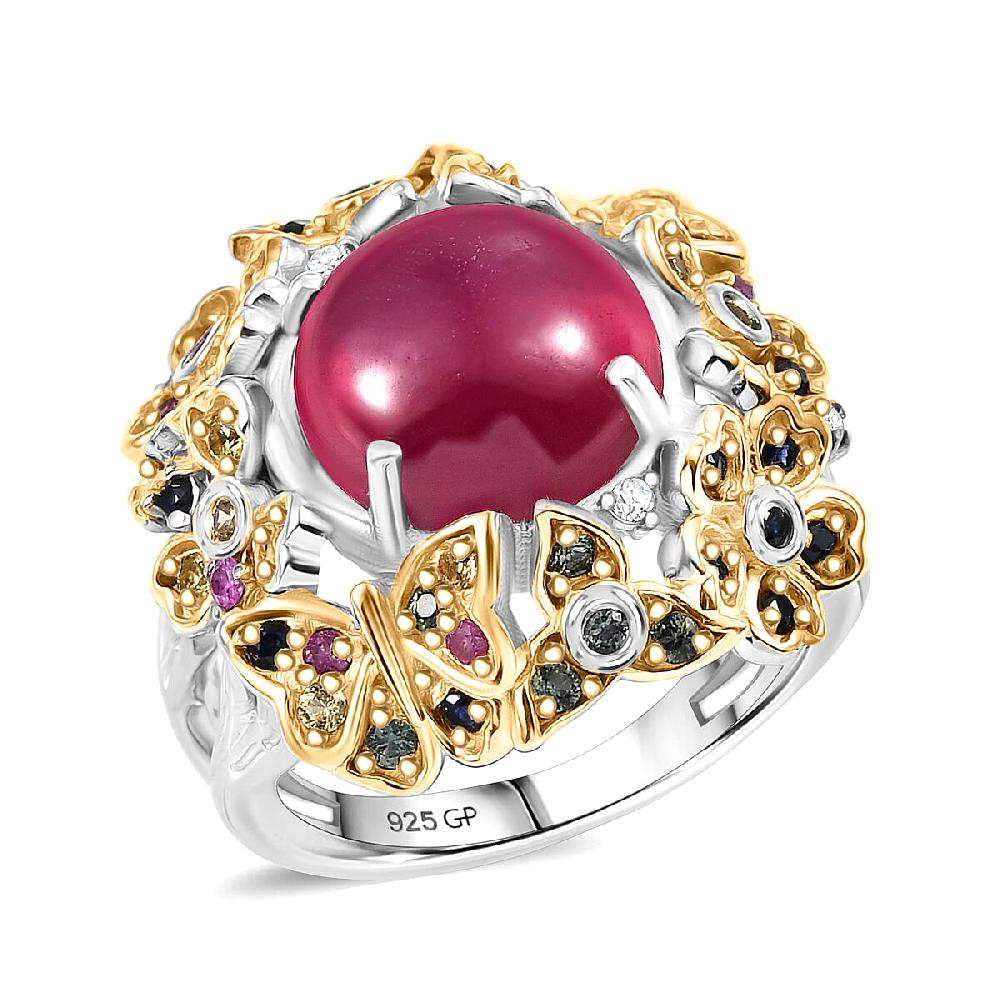 shop lc GP Italian Garden Collection Premium African Ruby and Multi Gemstone 10.10 ctw Ring in 18K Vermeil YG and Rhodium Over Sterling Silver