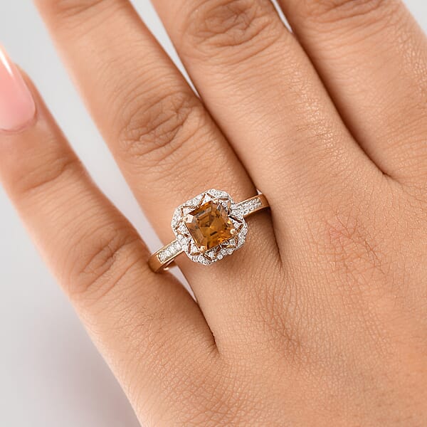 Shop Lc GP Royal Art Deco Collection AAA Asscher Cut Golden Turkizite Diamond Ring In 10K Yellow Gold 2.15 Ctw