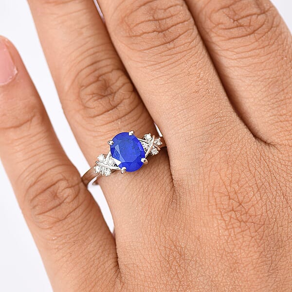 Shop Lc GP Royal Art Deco Collection AAA Tanzanian Blue Spinel And I2 Diamond 2.35 Ctw Ring In 10K White Gold