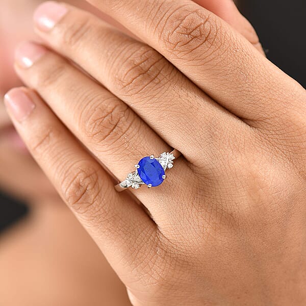 Shop Lc GP Royal Art Deco Collection AAA Tanzanian Blue Spinel And I2 Diamond 2.35 Ctw Ring In 10K White Gold