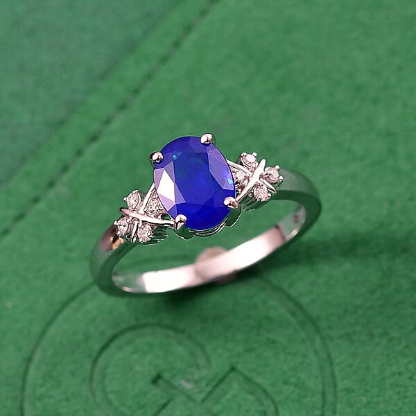 Shop Lc GP Royal Art Deco Collection AAA Tanzanian Blue Spinel And I2 Diamond 2.35 Ctw Ring In 10K White Gold