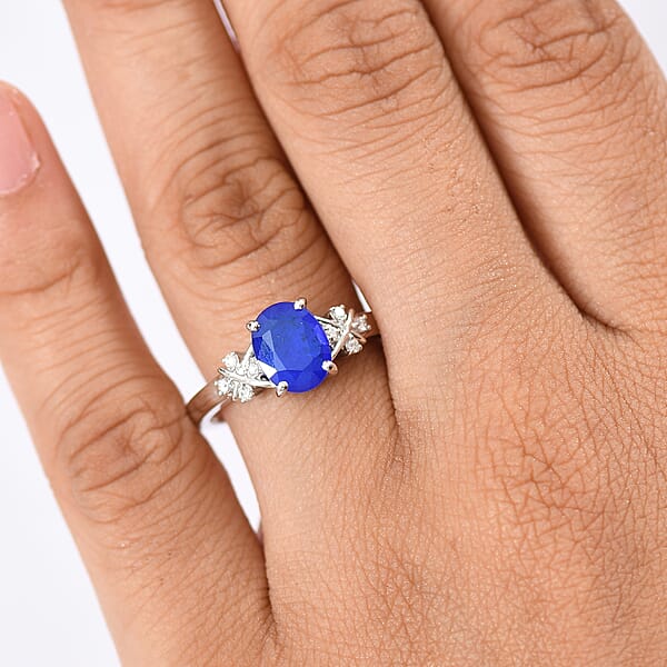 Shop Lc GP Royal Art Deco Collection AAA Tanzanian Blue Spinel And I2 Diamond 2.35 Ctw Ring In 10K White Gold