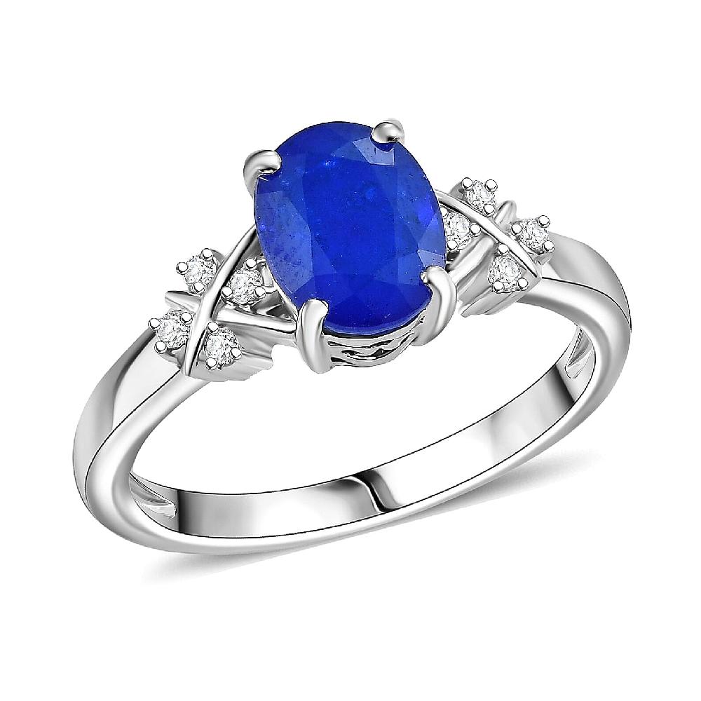 shop lc GP Royal Art Deco Collection AAA Tanzanian Blue Spinel and I2 Diamond 2.35 ctw Ring in 10K White Gold