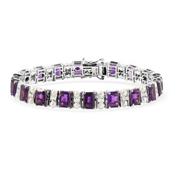 Shop Lc GP Royal Art Deco Collection African Amethyst And Multi Gemstone 18.00 Ctw Bracelet In Rhodium Over Sterling Silver (7.25 In)