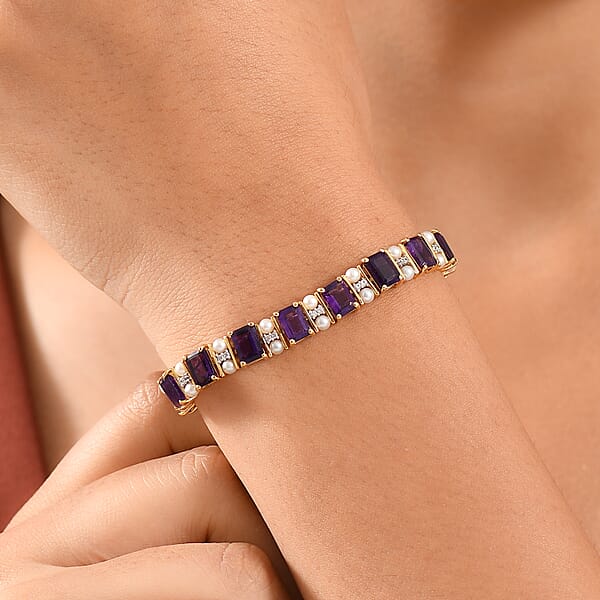 Shop Lc GP Royal Art Deco Collection African Amethyst And Multi Gemstone 18.00 Ctw Bracelet In Rhodium Over Sterling Silver (7.25 In)