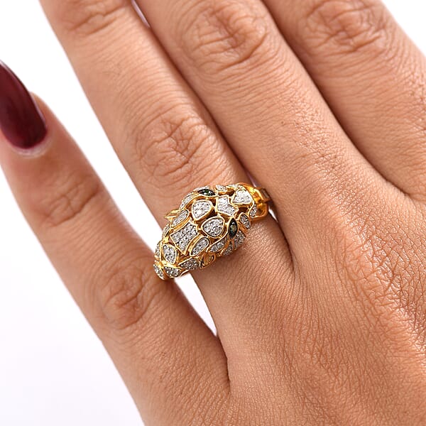 Shop Lc GP Trionfo Collection Green And White Diamond 0.40 Ctw Tiger Ring In 18K Vermeil Yellow Gold Over Sterling Silver
