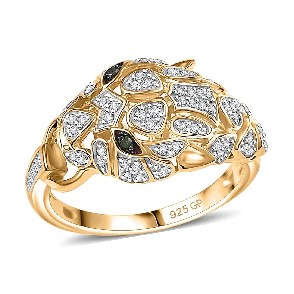 shop lc GP Trionfo Collection Green and White Diamond 0.40 ctw Tiger Ring in 18K Vermeil Yellow Gold Over Sterling Silver