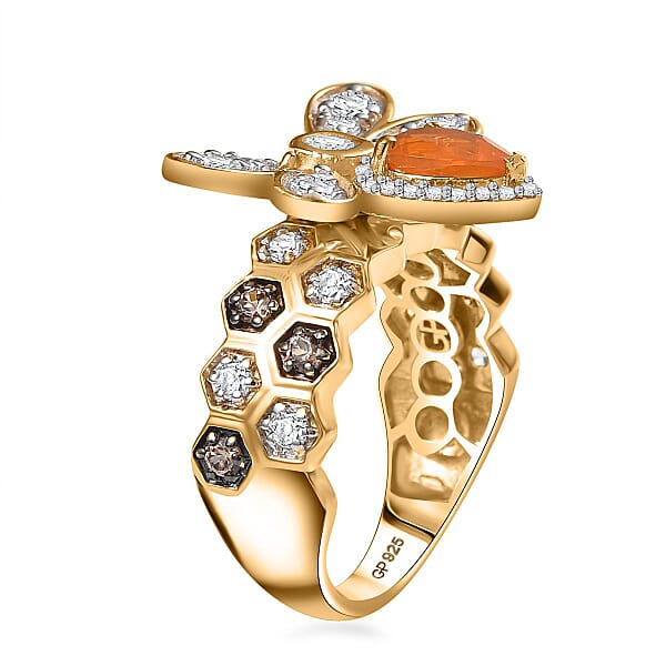 Shop Lc GP Trionfo Collection Jalisco Fire Opal And Multi Gemstone 2.30 Ctw Bee Ring In 18K Vermeil Yellow Gold Over Sterling Silver