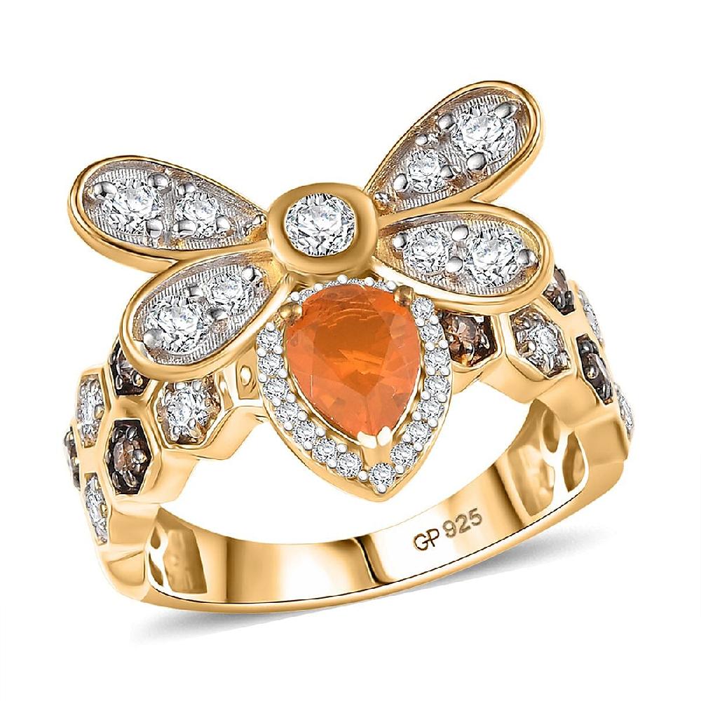 shop lc GP Trionfo Collection Jalisco Fire Opal and Multi Gemstone 2.30 ctw Bee Ring in 18K Vermeil Yellow Gold Over Sterling Silver