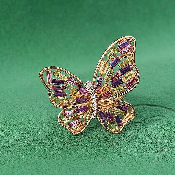 Shop Lc GP Trionfo Collection Multi Gemstone 4.15 Ctw Butterfly Ring In 18K Vermeil Yellow Gold Over Sterling Silver