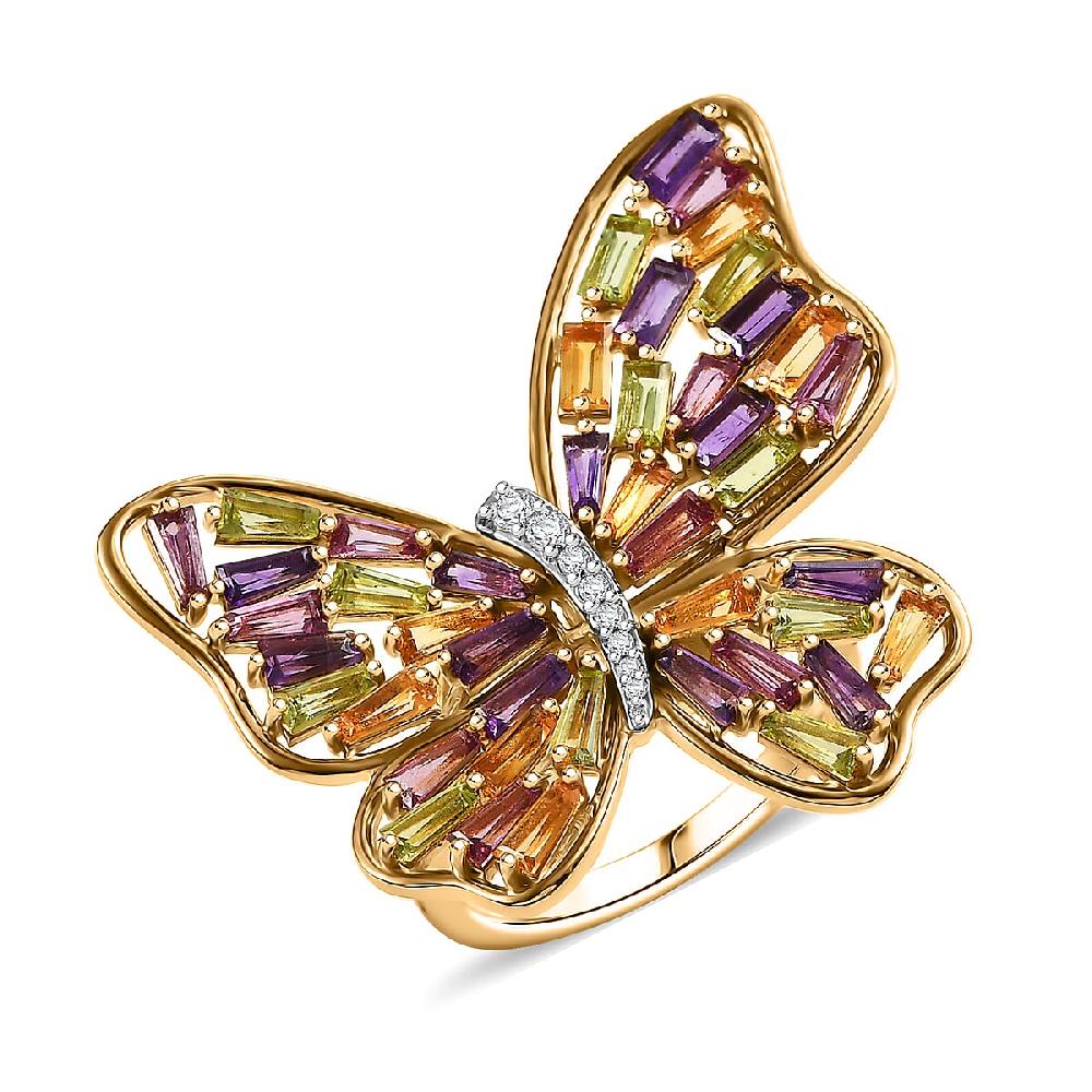 shop lc GP Trionfo Collection Multi Gemstone 4.15 ctw Butterfly Ring in 18K Vermeil Yellow Gold Over Sterling Silver