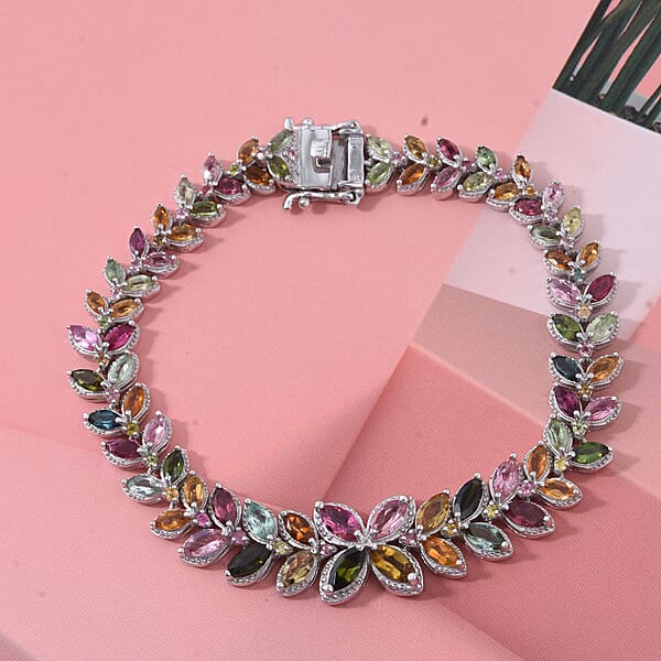 Shop Lc GP Trionfo Collection Premium Multi-Tourmaline 11.20 Ctw Butterfly Pastel Bracelet In Rhodium Over Sterling Silver (7.25 In)