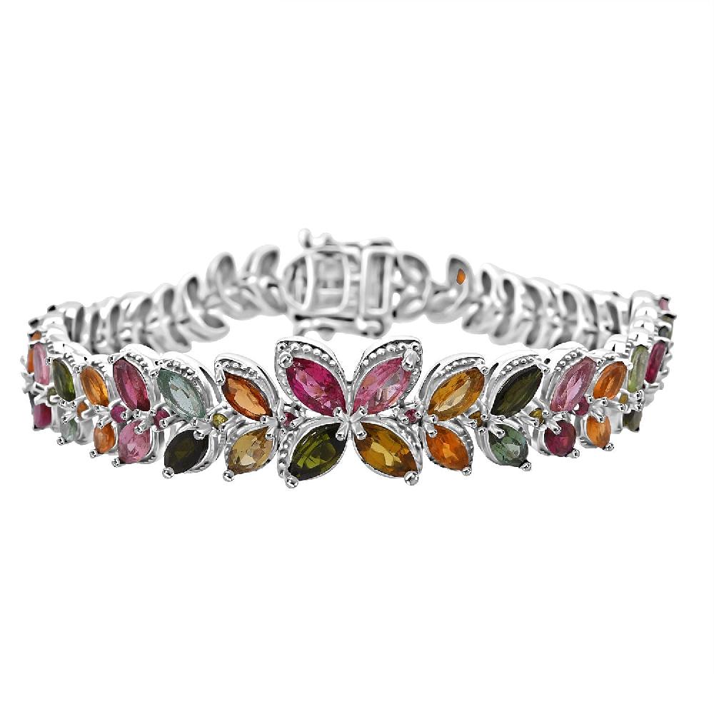 shop lc GP Trionfo Collection Premium Multi-Tourmaline 11.20 ctw Butterfly Pastel Bracelet in Rhodium Over Sterling Silver (7.25 In)