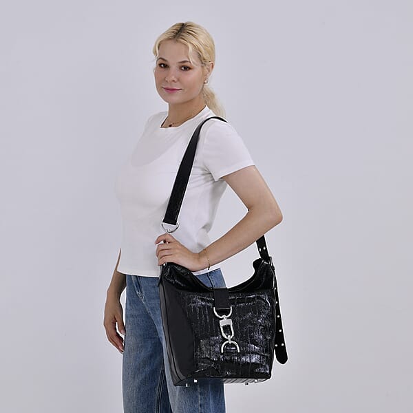 Shop Lc Grand Pelle Black Genuine Leather Crossbody Bag