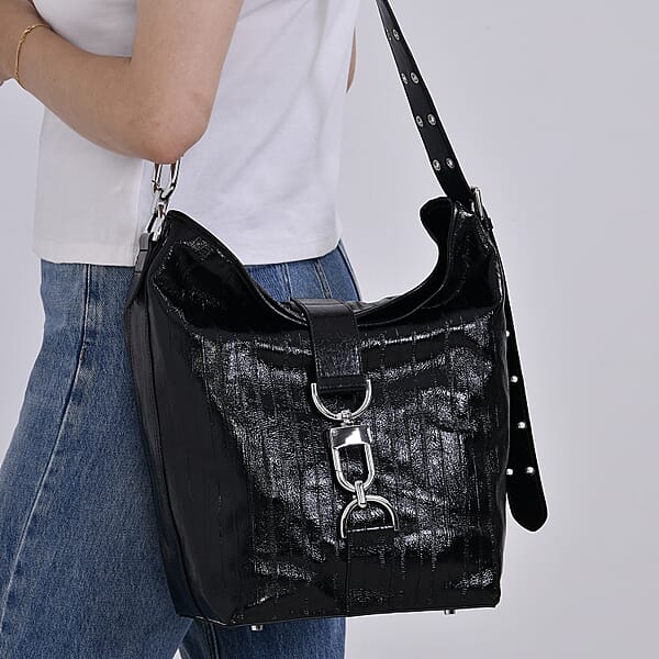 Shop Lc Grand Pelle Black Genuine Leather Crossbody Bag