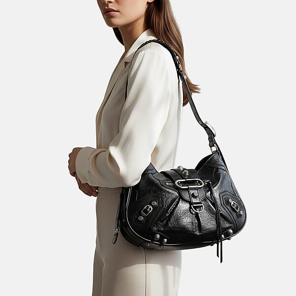 Shop Lc Grand Pelle Black Genuine Leather Crossbody Bag With Shoulder Strap