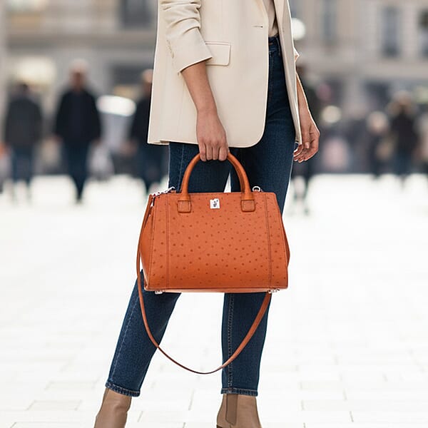 Shop Lc Grand Pelle Brown Genuine Ostrich Leather Tote Bag
