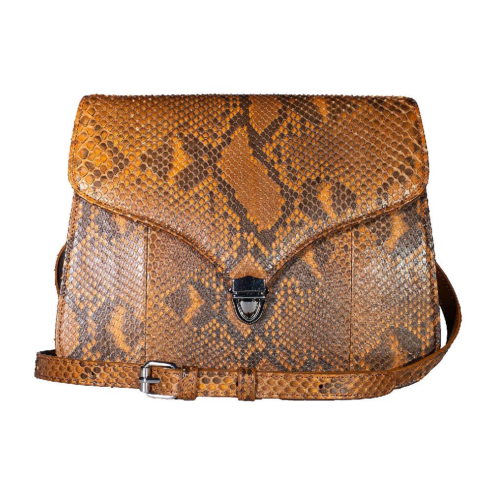 shop lc Grand Pelle Camel Genuine Python Leather Flap Bag with Shoulder Strap