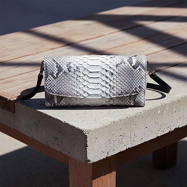 Shop Lc Grand Pelle Natural Genuine Python Leather Envelope Clutch With Shoulder Strap