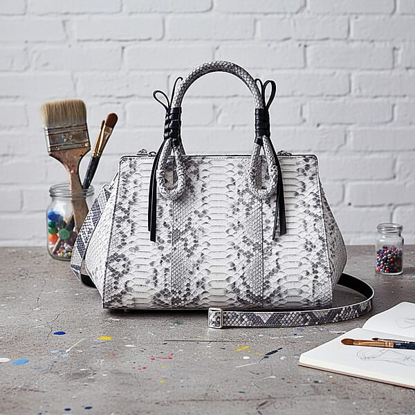 Shop Lc Grand Pelle Natural Genuine Python Leather Tote Bag