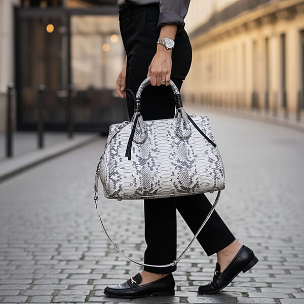 Shop Lc Grand Pelle Natural Genuine Python Leather Tote Bag