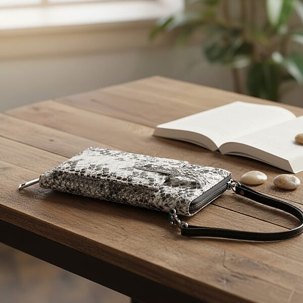 Shop Lc Grand Pelle Natural Genuine Python Leather Zip Clutch With Snap Pocket