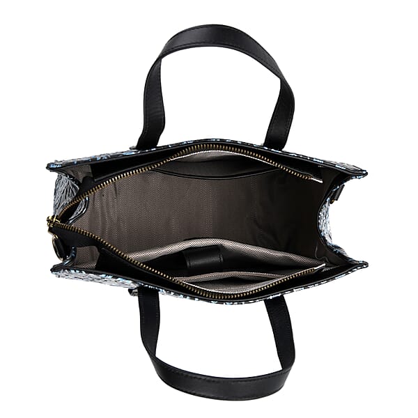 Shop Lc Grand Pelle Navy Plum Blossom Embossed Genuine Leather Rectangular Bag With Shoulder Strap