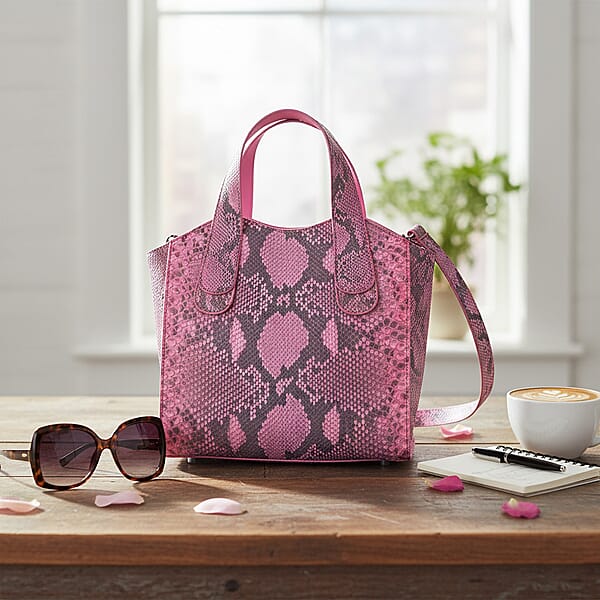 Shop Lc Grand Pelle Pink Genuine Python Leather Tote Bag With Shoulder Strap