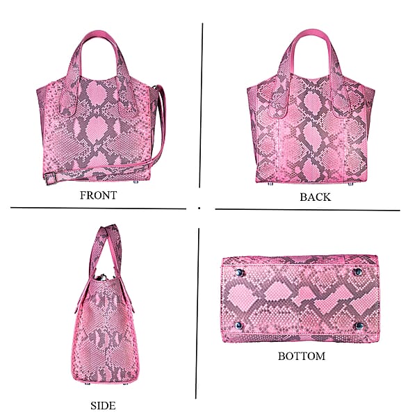 Shop Lc Grand Pelle Pink Genuine Python Leather Tote Bag With Shoulder Strap
