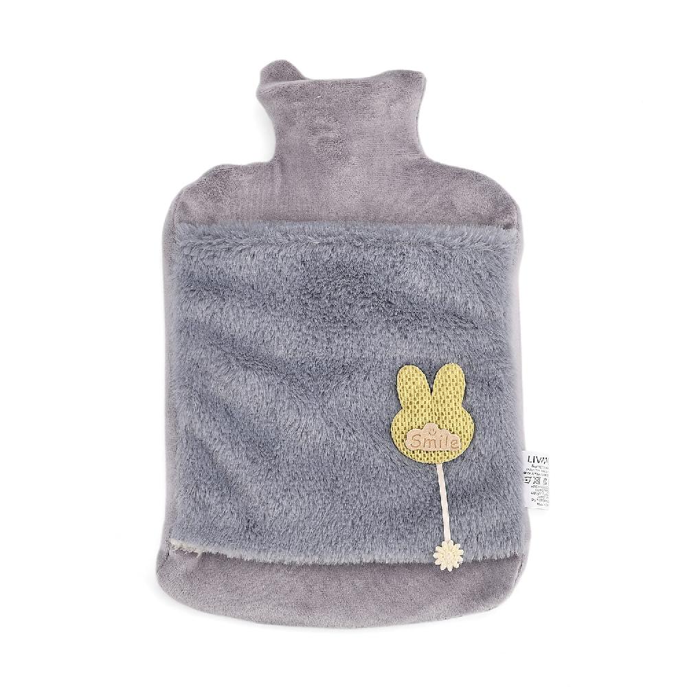 shop lc Gray 2L Hot Water Bag with Rabbit Faux Fur Cover