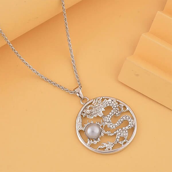 Shop Lc Gray Chroma And Austrian Crystal Dragon Pendant Necklace In Silvertone 24-26 Inches