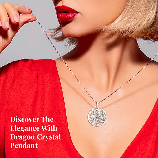Shop Lc Gray Chroma And Austrian Crystal Dragon Pendant Necklace In Silvertone 24-26 Inches
