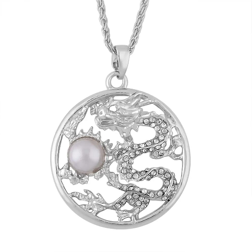 shop lc Gray Chroma and Austrian Crystal Dragon Pendant Necklace in Silvertone 24-26 Inches